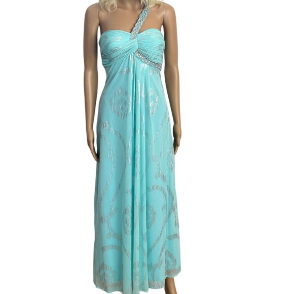 Cache Formal Dress Icy Mint Blue Green Shimmer Beaded Embellished Empire Waist 0 - Picture 9 of 10